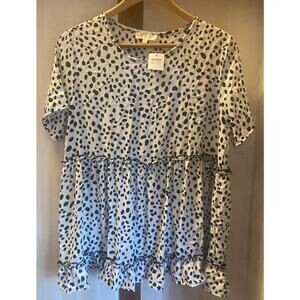 NWT Perfect Peach Layered Top Women’s Blouse Large Black Ivory Cheetah Boutique